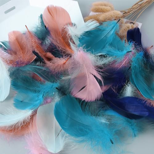 GoldRock Federn zum Basteln,100 STK Bunte Feder Deko,Federn Basteln,Indianer Kopfschmuck Kinder,Basteln Federn Zubehör für Bastelfedern,Hochzeit,Christmas,Traumfänger,Kopfschmucksfedern,Schulhandwerk