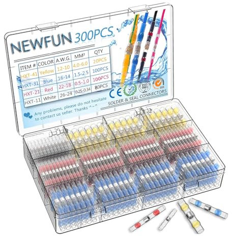 NEWFUN 300Pcs Solder Seal Conector,-Conectores a Tope para Soldadura Retráctil-Kits de Conectores para Soldadura-Terminales de Alambre Impermeables con Aislamiento para Automóviles y Barcos