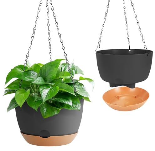 Confezione da 2 vasi per piante sospese, diametro 20 cm, fioriere da appendere con gancio a catena, per giardino e casa (grigio, 20 cm)