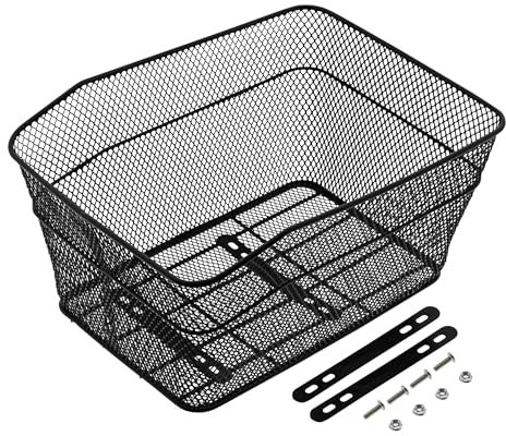 Metall Fahrradkorb schwarz für Gepäckträger - 40 x 30 cm - Einkaufskorb für Fahrräder zur Festmontage - Einkaufskorb Transportkorb Metallkorb Korb Tasche für Fahrrad engmaschig
