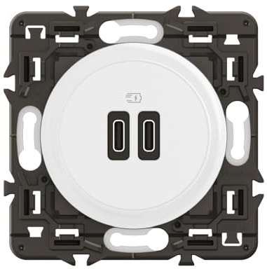 LEGRAND - Prise USB-C Double Céliane - 2 Ports USB-C 3A/20W - Recharge Tous Types d'Equipements Electroniques - Prêt à Installer - Blanc