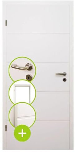 HORI® Zimmertür Komplettset I Weißlack RAL 9010 I inkl. Zarge und Türdrücker I Röhrenspan Eckkante I mit Buntbartschloss oder WC-Schloss I I 1985 x 860 x 240 mm I DIN links