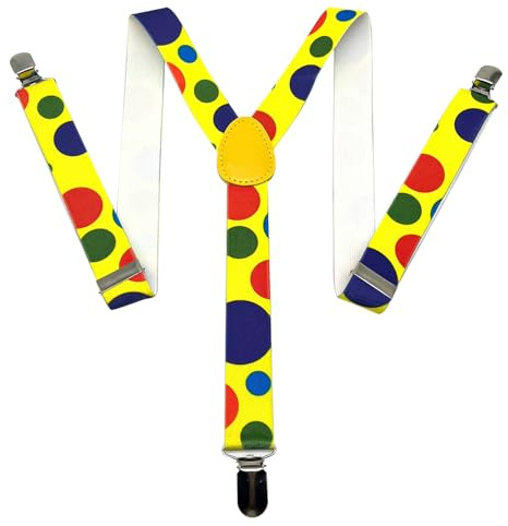 RmKbe Multicolour Polka Dot Clown Trouser Braces Adjustable Elastic Y Back Style Suspenders Party Joker Cosplay Accessory for Men Women