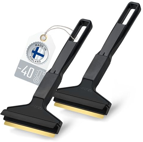 Raschietto ghiaccio Auto - facile, rapido & efficiente [ 2 pezzi ] - Raschiaghiaccio Auto 21cm - lama in Ottone - Spatola per Ghiaccio Auto Premium HIPS - Murska di Finlandia - L&P A053-2 Nero