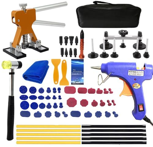 Quita Bollos Coche,Kit abolladuras Coche,Extractor Abolladuras Coche,77 PCS con extractor de abolladuras ajustable y de puente, para eliminación de abolladuras en el cuerpo del automóvil
