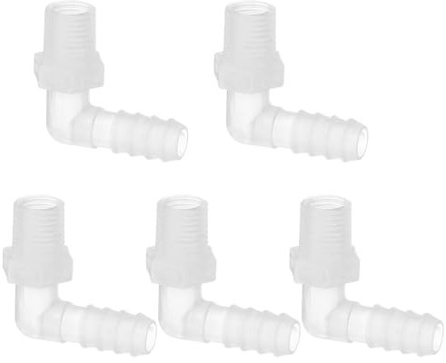 PATIKIL Raccord en Plastique coudé en L de 1/4 G x 5/16 pour Tuyau à Barbe de 5 pièces, connecteur de Tuyau en Plastique pour Joint de jonction, pour gaz, Carburant, Liquide et air.