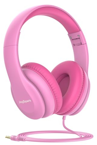 JoySpark Wired Headphones for Kids, 85dB Volume Limit, 3.5mm Kids Headphones with Cord, Adjustable, Stereo Sound Foldable Toddler headsets for School-Pink