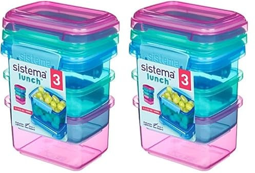 Sistema Lunch Food Storage Containers | 400 ml | Small Snack Pots | BPA-Free Plastic | Assorted Colours | 3 Count (Pack of 2)