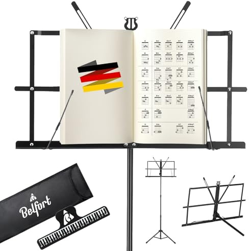 Notenständer Kinder & Erwachsene - Klappbar Stabil (2 in 1 Doppelnutzung für Tisch + Stand) Notenständer Gitarre (Höhenverstellbar) Notenpult mit Tasche - Music Stand Tischnotenständer + Noten Ständer