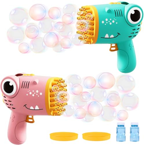 Pistola de pompas de jabón para niños, 2 unidades, 40 agujeros, con 2 botellas de líquido de burbujas, pistola de burbujas para niños, juguete para niños al aire libre boda