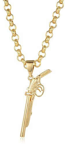 8mm Gold Double Barrel Shotgun Pendant Chain Necklace, 24-Inch, 102g, Gold Plated - Bling King London