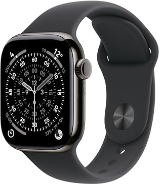 Apple Watch Series 11 GPS + Cellular 42 mm Smartwatch mit Titangehäuse in Schiefer und Sportarmband in Schwarz (S/M), Schlafindex, Fitnesstracker, Gesundheitsüberwachung, Always-On Display