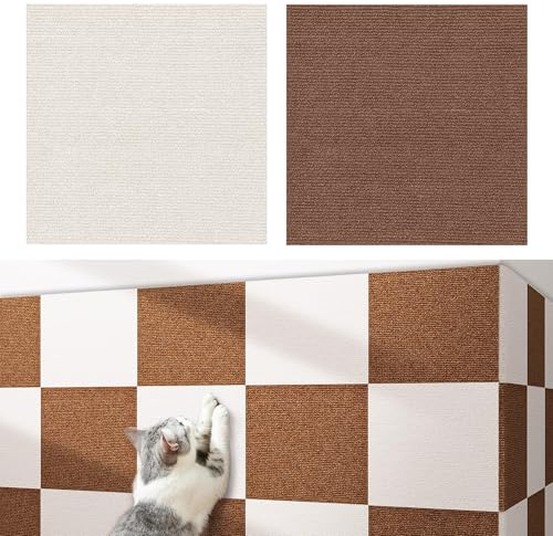 Smaoqingji Kratzmatte Selbstklebend Katze Kratzbrett Kratzwand - 12 Stück, Cremefarben und Braun, Climbing cat Scratcher, Geeignet für Kratzbäume, Sofawände und Andere MöBelstücke