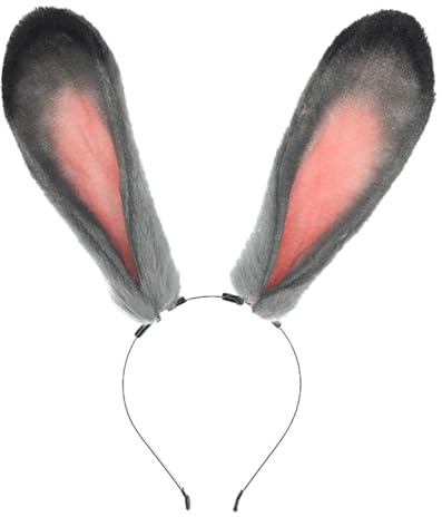 Bandeau avec oreilles de lapin - En peluche - Pour carnaval, Pâques, cosplay, fête, carnaval, fête - Gris - Taille unique