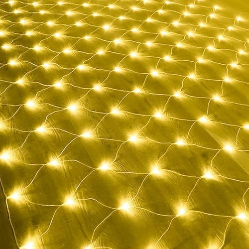 YUANYUYING Luces de red para jardín, 672 LED impermeables, con 8 modos y alimentación principal. Guirnalda de luces de 6 x 4 m para exteriores, interiores, árboles de Navidad (Blanco cálido)