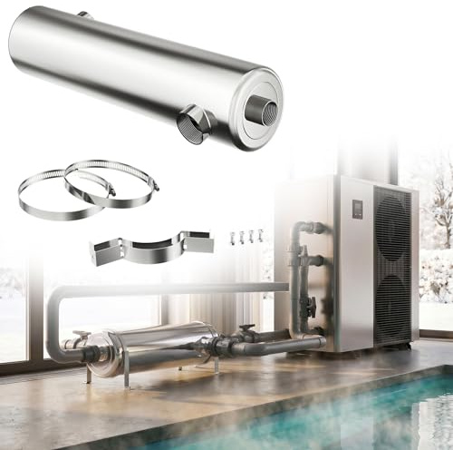UISEBRT Rostfritt stål pool värmeväxlare 40 KW 136 000 Btu/h, energieffektiv pooluppvärmning utan el, motströms-värmeväxlare för pool, SPA, bubbelpool och soluppvärmning 12 cm x 39 cm