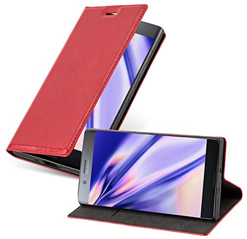 Cadorabo Hülle kompatibel mit Sony Xperia XZ1 COMPACT aus Premium Kunst Leder Flip Klappbare Stoßfeste Magnetische [Standfunktion] [Kartenfächern] Cover Hülle für Sony Xperia XZ1 COMPACT Tasche in Rot