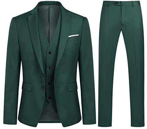 YOUTHUP Costume Homme 3 Pièces Slim Fit Smoking Deux Boutons Mariage Business Confort Elégant Veste Gilet et Pantalon, Vert Foncé, S