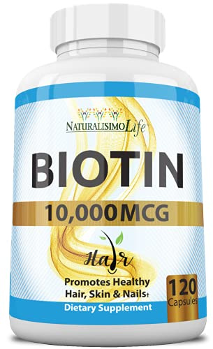Biotin 10,000 mcg High Potency - Natural Hair, Skin, Nail & Metabolism 120 Capsules