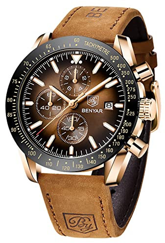 BENYAR herrenuhren Chronograph Analogue Quartz Armbanduhr für männer Lederband Herren Fashion Business Sport Design 30M wasserdicht Elegantes Geschenk für männer