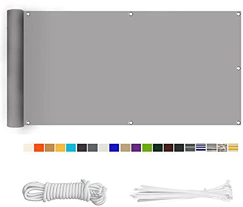 HERILIOS Balkon Sichtschutz, Balkonabdeckung 220 g/m² Innen Balkonverkleidung UV-Schutz (210Größen&21Farben) Ohne Bohren mit Ösen Kabelbinder und Kordel für Balkongeländer Terrasse,80X300CM hellgrau