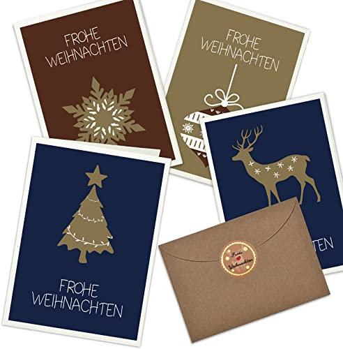 KOHMUI Weihnachtskarten mit Umschlag Set, 20 Weihnachten karten & 20 Umschläge, Klappkarten mit PRÄGUNG, Einfach Schlicht Modern Edel Grußkarte