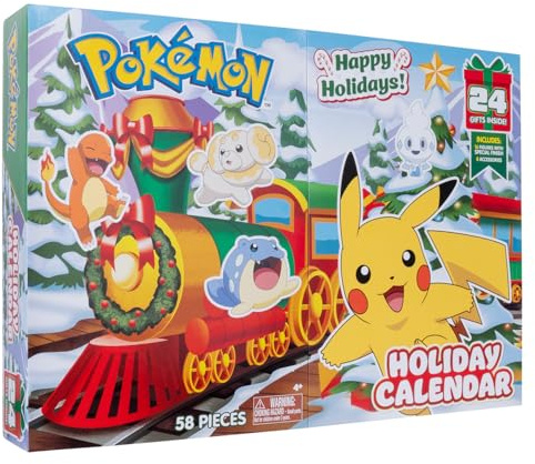 Pokemon Bandai Adventskalender Pokémon-16 Figuren Überraschungen 5 cm + 6 Elemente Deko zum Bauen auf Weihnachtsthematik WT00257, WT00257
