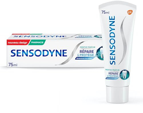 SENSODYNE - Dentifrice Répare & Protège - Réparation En Profondeur des Dents Sensibles - Effet Cliniquement Prouvé pour Soulager la Sensibilité Dentaire - À Base de Novamin - Menthe Fraîche - 75 ml