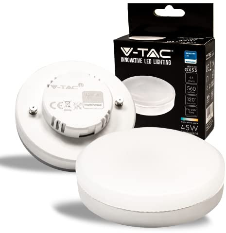 V-TAC Lampadina LED con Chip Samsung ed Attacco GX53 6,4W (Equivalenti a 45W) - 560 Lumen - Lampadina LED Massima Efficienza e Risparmio Energetico - Luce 6500K Bianca Fredda