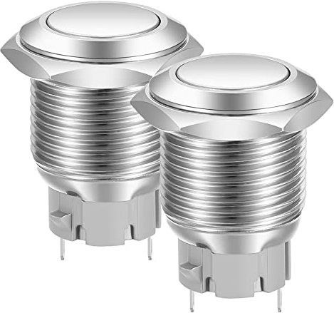 Gebildet 16mm Flachkopf EIN/AUS SPST Rastdrucktaster, Wasserdichter Edelstahl-Druckknopfschalter, Lötstiftanschlüsse DC 6V/12V/36V/48V, AC 110V/230V 3A 1NO