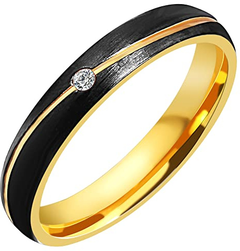 Akzent-Eheringe Partnerringe Verlobungsringe Edelstahl mit Simili+ Gravur schwarz goldfarbig (Damenring, 60)