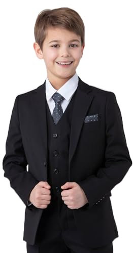 SANDER STELLAN Festlicher Kinderanzug Kommunionanzug Jungen Anzug 6-teilig Schwarz 140