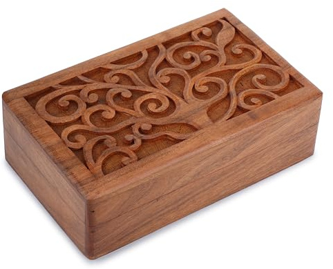 Ajuny Scatola Portagioie in Legno Intagliata a mano Multiuso Decorativa Stile Vintage Portaoggetti Organizer per Orecchini Collane Ottimo Regalo