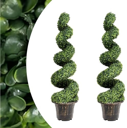 SPOTRAVEL 115cm/120cm Artificial Topiary Trees, Greenery Spiral Boxwood Plant with PE Leaves & Pot, Fake Potted Decorative Plants for Home Office Garden Balcony (120cm, 2 Pack)