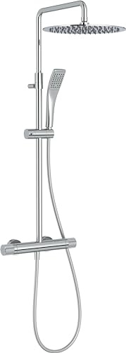 Jacob Delafon – Columna de ducha termostática Opera – Cabeza redonda 30 cm, alcachofa cuadrada, regulador de flujo, ahorro de agua – Chromer – E26587-CP