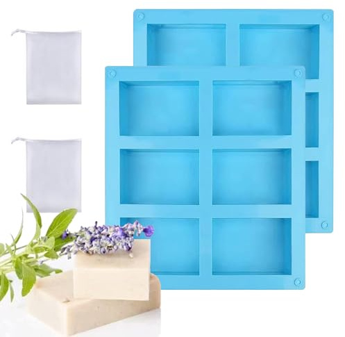 Stampi in Silicone per Sapone Rettangolare, 12 Pezzi Stampi per Saponette, con 4 Maglie Schiumose, per Stampi per Sapone fai da te