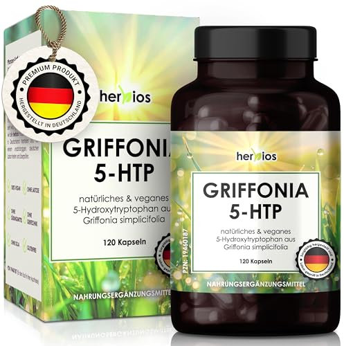 HERBIOS 5-HTP - 120 Kapseln für 4 Monate – 250 mg Griffonia-Extrakt mit Magnesium und Vitamin B6 – vegan, natürlich & laborgeprüft