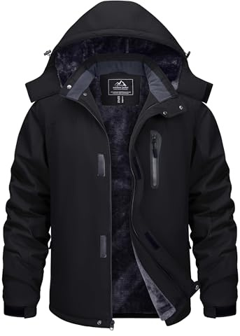 TACVASEN Herren Winterjacke Wasserdicht Outdoorjacke Atmungsaktiv Warme Gefütterte Snowboardjacke Winddicht Schwarz, M