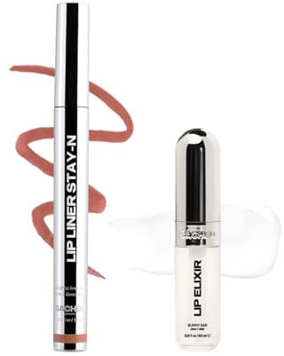 Sacheu Lip Liner STAY-N Peel Off Lip Stain & Lip Elixir Bundle — Long Lasting Waterproof Lip Tint with Hyaluronic Acid & Vitamin E — Transfer Proof Matte Finish (p-INKED and Clear)