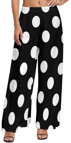 Buewutiry Palazzo Pantalon ample confortable pour femme à pois noirs et blancs, Style 5, Taille M