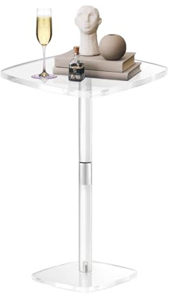 Chihutown Square Drink Table, Acrylic Side Table for Small Spaces, Clear Pedestal Side Table, Cocktail Martini Table for Living Room, Bedroom, Sofa, Chair, 25x25x54cm