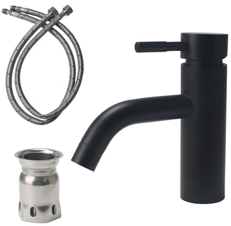 Minnhua Mitigeur Cuisine Acier Inoxydable 304, Robinet Salle Bain avec Tuyau, Chaude et Froide Robinet Lavabo, Robinets Lave Main pour Lavabo Dans la Salle de Bain, les Toilettes des Invités (Noir)
