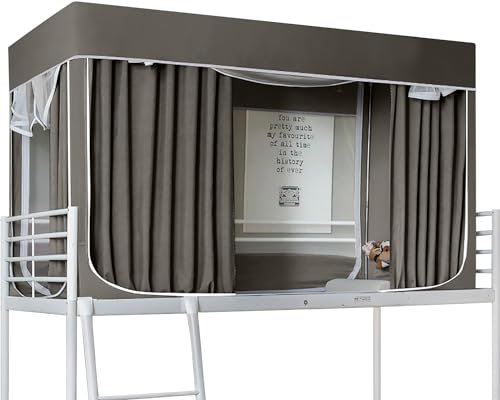 Betthimmel für den Innenbereich, für Doppelbett mit 3 Türen, atmungsaktiver Verdunkelungsstoff, dunkelgrau, 190 x 90 x 90 cm, tragbarer und stilvoller Sichtschutz für besseren Schlaf