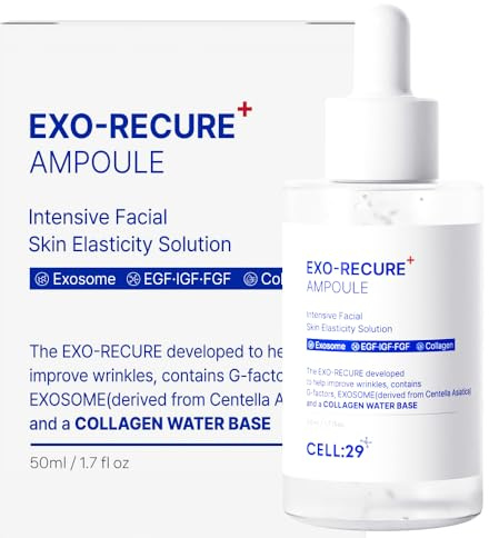CELL29 Exo-Recure Ampoule Exosome 10,000 PPM Collagen Water Fast Absorption Deep Hydration Rejuvenation Anti-Aging Glass Skin Pore Minimizer Skin Barrier KOREAN SKINCARE 50ml 1.71 Fl.Oz
