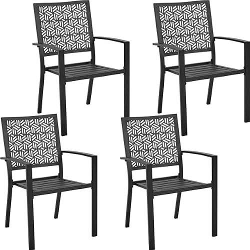 Yaheetech 4er-Set Esszimmerstuhl aus Metall Gartenstuhl Outdoor Küchenstuhl Stapelbarer Armlehnstuhl für Außenbereich bis 136 KG Belastbar Gartensessel