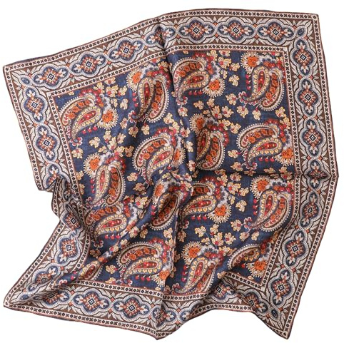 Prettystern foulard sciarpa di seta arrotolato a mano donna uomo pura seta bandana estate primavera 42 blu scuro multicolore paisley