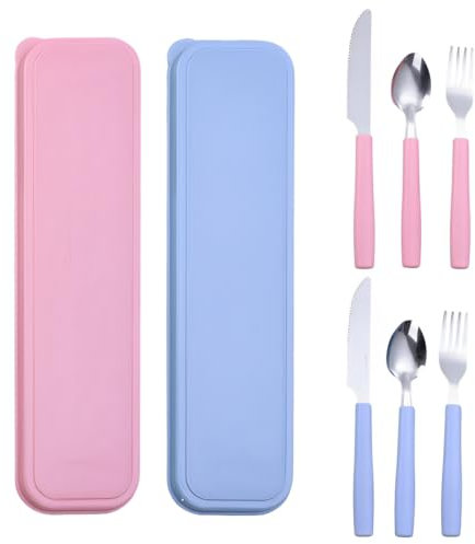 GXGM Set di Posate Acciaio Inox, 2 Set Posate Da Campeggio Kit, Posate Da Viaggio con Cucchiaio Forchetta Coltello, Kit Campeggio, Finitura Lucida Lavabili in Lavastoviglie (Blu e Rosa)