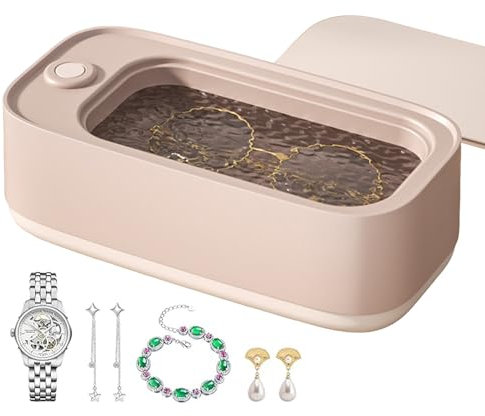 Pulitore ad ultrasuoni portatile – Potenza 45 kHz, supporto in gomma, rondella multiuso, silenzioso, strumento per la pulizia degli occhiali per gioielli lucenti, anelli, manutenzione lenti, gadget