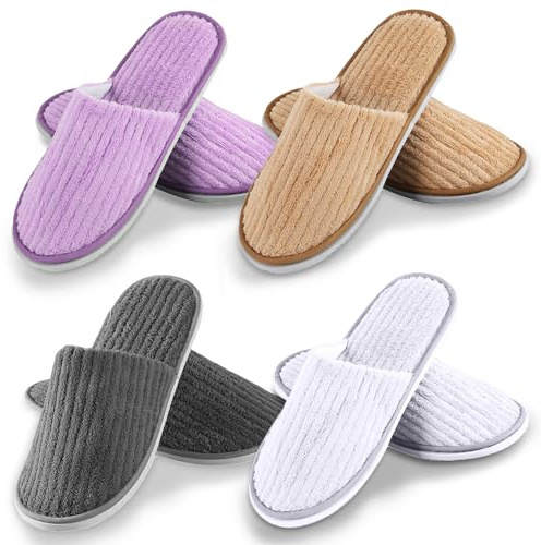 GOMETY Lot de 8 paires de pantoufles multicolores en tissu éponge - Antidérapantes - Jetables - Pour homme et femme - Pour le spa, le spa, les invités