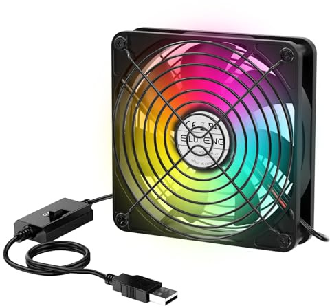 ELUTENG Ventilador USB 120mm con Luz RGB, Ventilador PC 5V con 3 Velocidades Ajustables Ventiladores de Refrigeración Electrónico para Ordenador Portátil/Caja de TV/PS5/PS4/Gabinete AV/Router